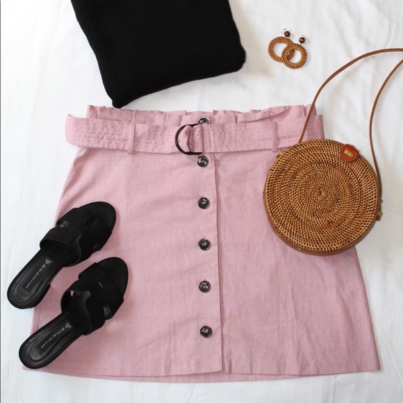 ASOS Petite Dresses & Skirts - Pink high rise button down skirt by ASOS